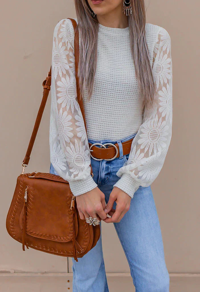 Pullover mit Blumenärmeln | Strukturstrick | Femininer Look