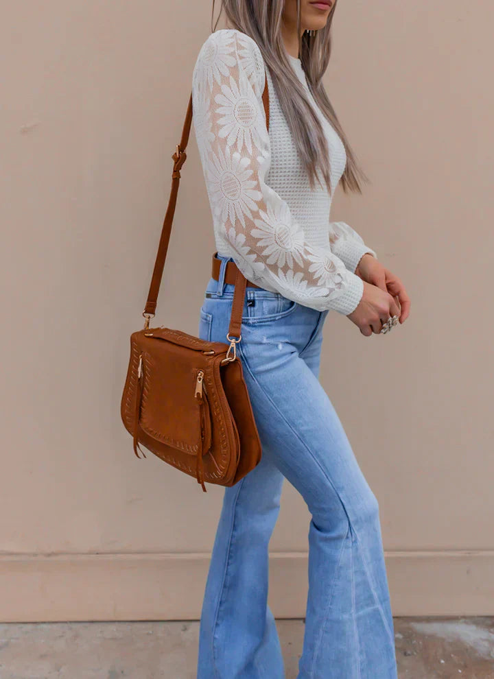 Pullover mit Blumenärmeln | Strukturstrick | Femininer Look