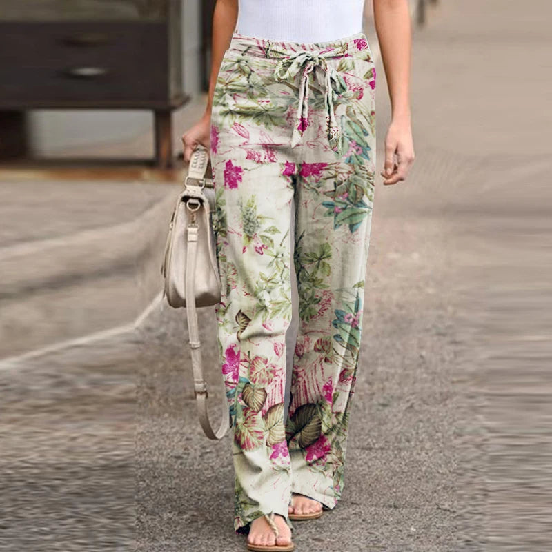 Galvanize | Modische Leinenhose mit Vintage-Print und weitem Bein