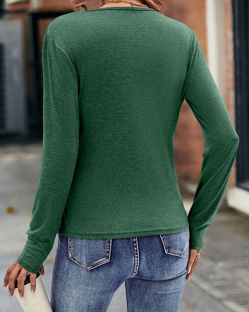 Langarmshirt mit Wickeloptik | V-Ausschnitt | Figurbetonte Raffung