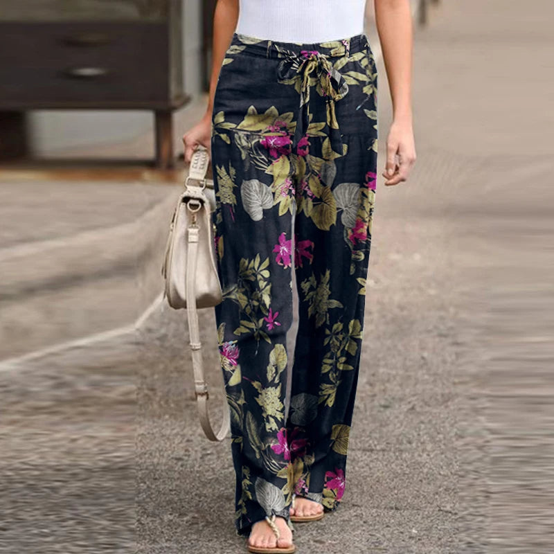 Galvanize | Modische Leinenhose mit Vintage-Print und weitem Bein