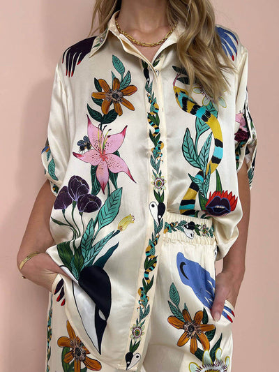 Elspeth - Satin Zweiteiler mit Blumen-Jungle-Print
