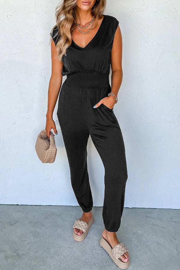 Yolanda® | Ärmelloser Overall mit V-Ausschnitt und hoher Taille