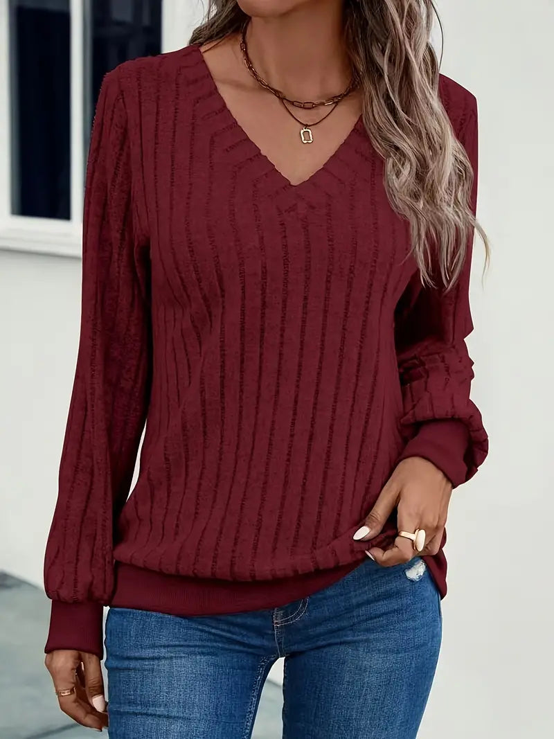 Maya - gerippter pullover mit v-ausschnitt