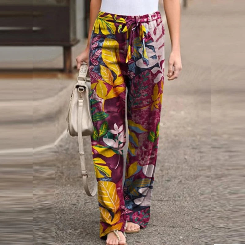 Galvanize | Modische Leinenhose mit Vintage-Print und weitem Bein