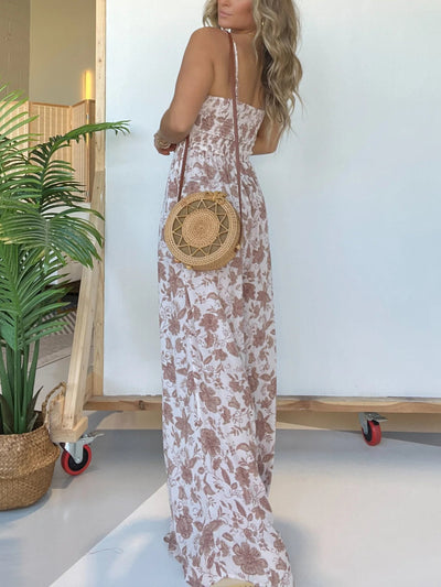 Jumpsuit mit Spaghettiträgern | Smock-Oberteil | Florales Design