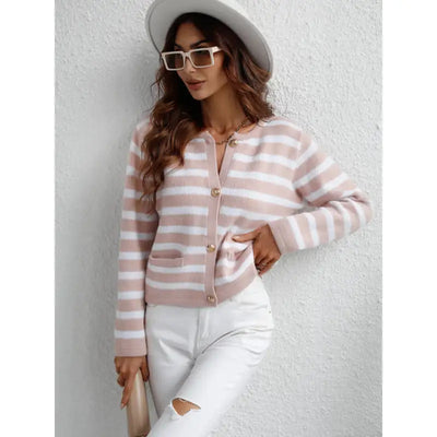 Klassisch gestreifte Strickjacke mit Knopfleiste für Damen