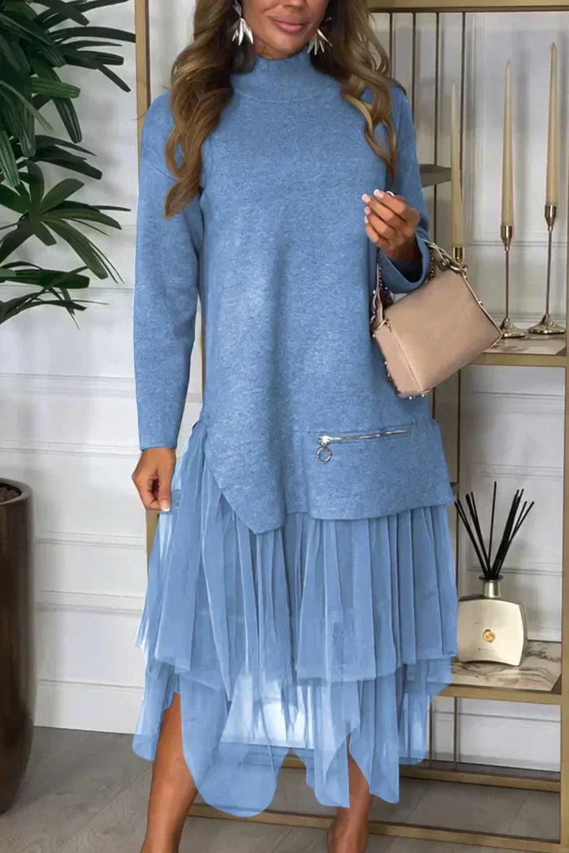 Kleid mit Rollkragen | Tüllrock | Layering-Design mit Reißverschlussdetail