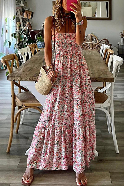 Ludmila® | Bereit für den Urlaub – Maxikleid mit gesmokter Taille und Blumendruck