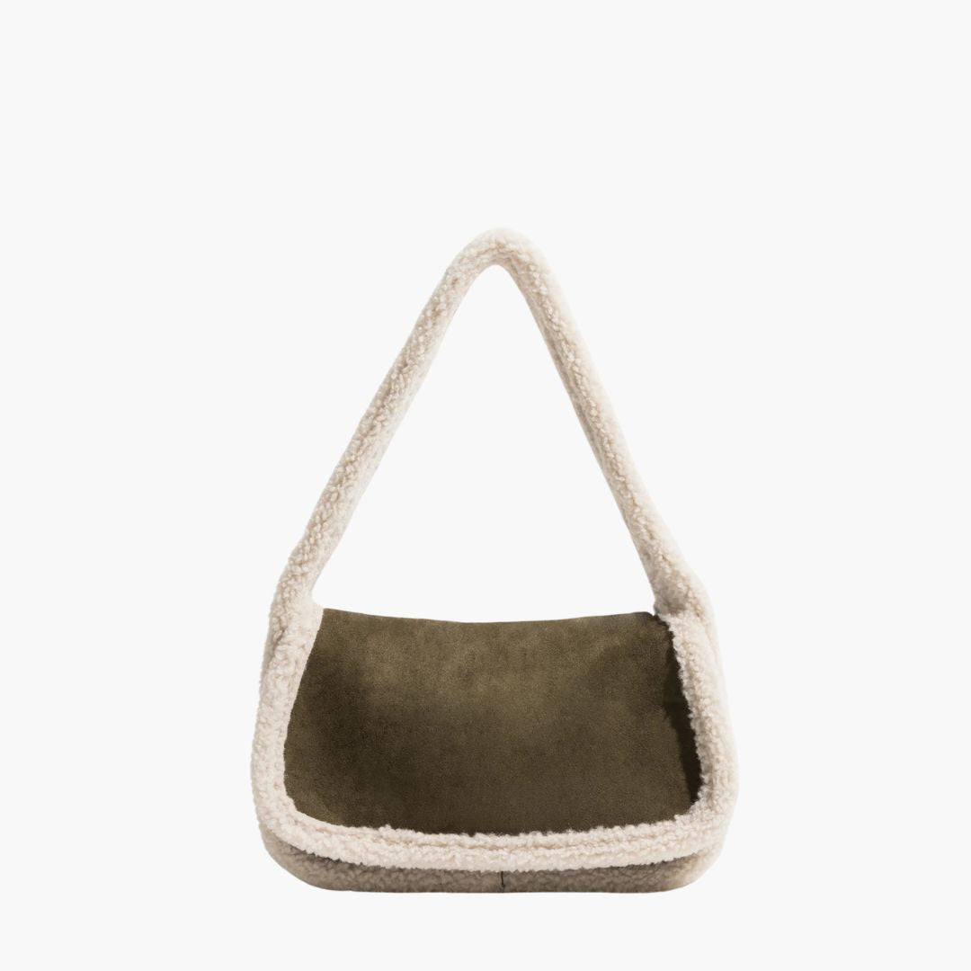 Handtasche | Teddy-Detail | Wildlederoptik