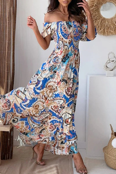 Pilar® | Sexy Urlaubskleid mit Blumenmuster, schulterfrei, geschlitzt, bedruckt