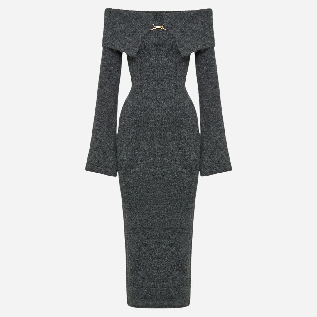 Schulterfreies Strickkleid | Figurbetont | Eleganter Häkchenverschluss