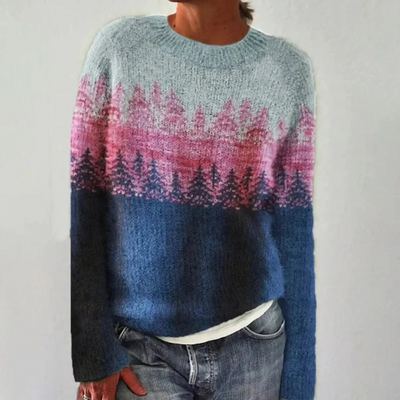 Norweger Grobstrickpullover Damen | Rundhals Langarm Strick