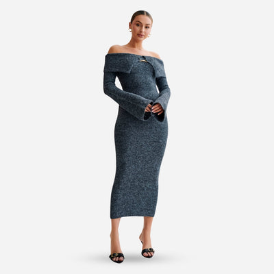 Schulterfreies Strickkleid | Figurbetont | Eleganter Häkchenverschluss