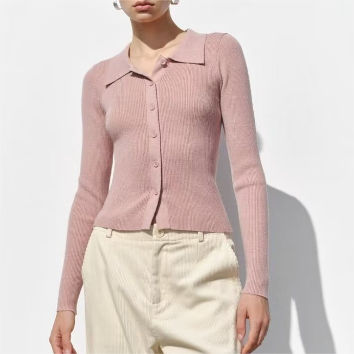 Gerippter Strick-Cardigan | Eleganter Kragen | Figurbetonter Schnitt