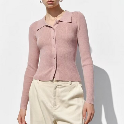 Gerippter Strick-Cardigan | Eleganter Kragen | Figurbetonter Schnitt