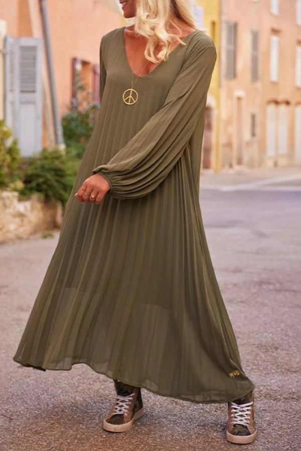 Leila® | Loses Patchwork-Maxikleid aus Baumwolle und Leinen