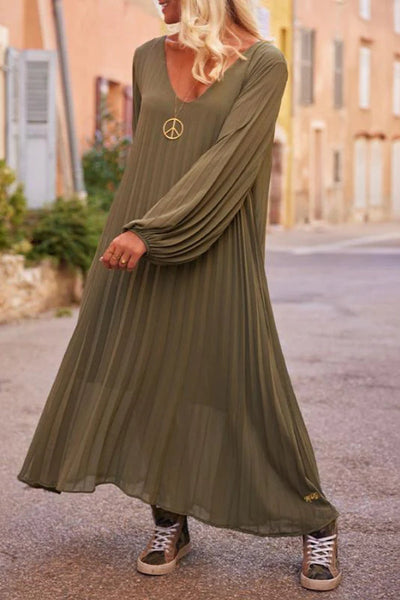 Leila® | Loses Patchwork-Maxikleid aus Baumwolle und Leinen