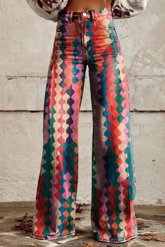 Ilona | Retro High-Waist Jeans mit Farbmustern