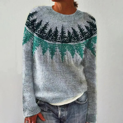 Norweger Grobstrickpullover Damen | Rundhals Langarm Strick