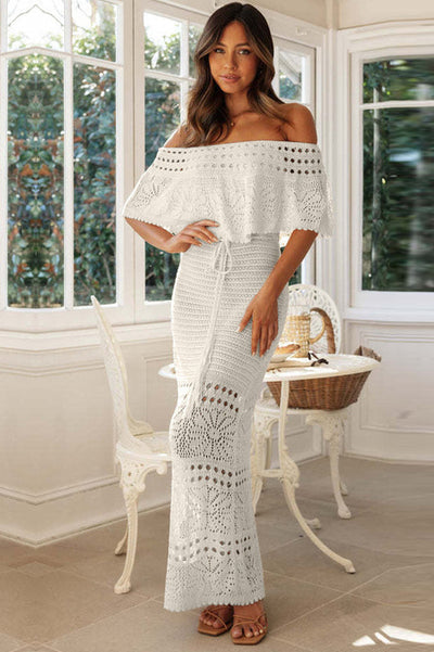 Häkel-Maxikleid | Schulterfrei | Boho-Sommerstil