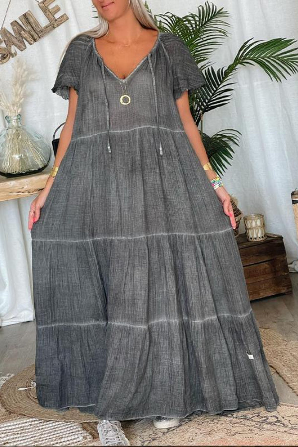 Leonor® | Loses Patchwork-Maxikleid aus Baumwolle und Leinen