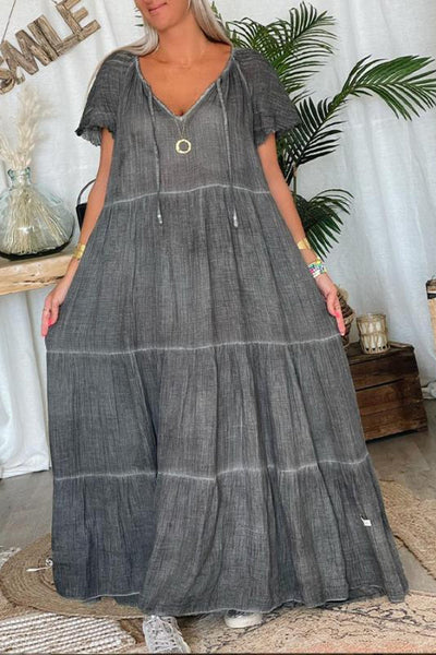 Leonor® | Loses Patchwork-Maxikleid aus Baumwolle und Leinen