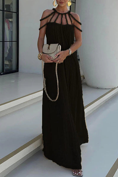 Barbara® | Modernes und raffiniertes Maxikleid mit drapierten Zöpfen aus Leinenmischung