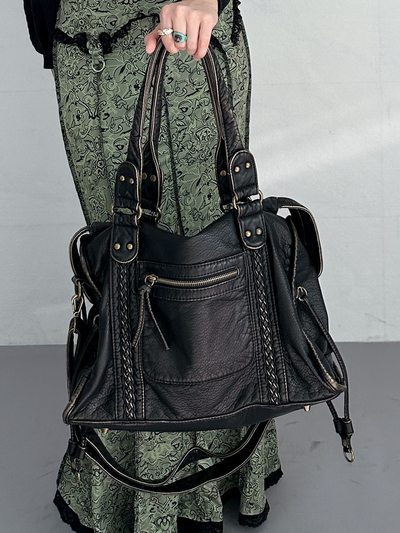 Retro Leder Tote Tasche