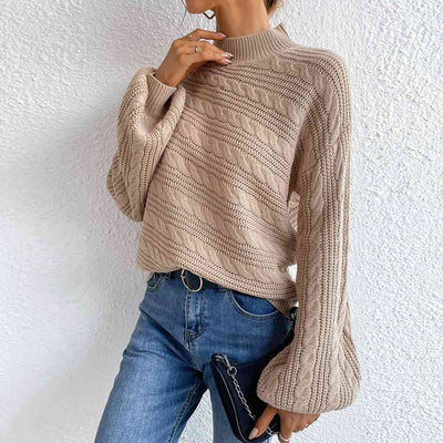 Eleganter Rollkragenpullover aus Zopfmuster für Damen