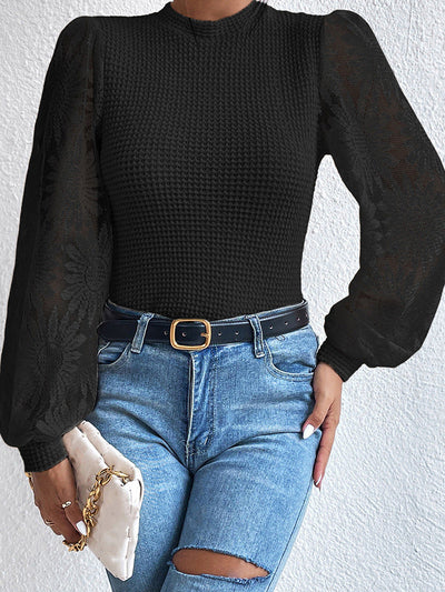 Pullover mit Blumenärmeln | Strukturstrick | Femininer Look