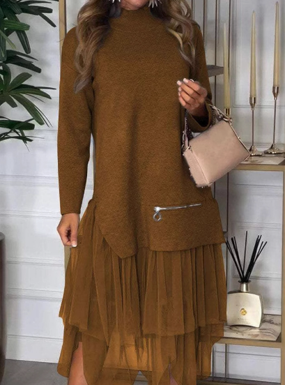 Kleid mit Rollkragen | Tüllrock | Layering-Design mit Reißverschlussdetail