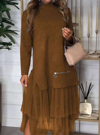 Kleid mit Rollkragen | Tüllrock | Layering-Design mit Reißverschlussdetail