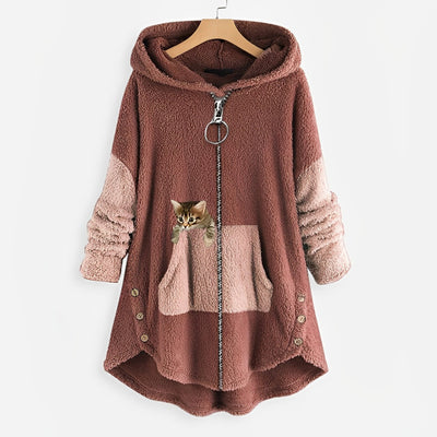 Fuzzy-Mantel mit Reißverschluss in Übergröße für Damen
