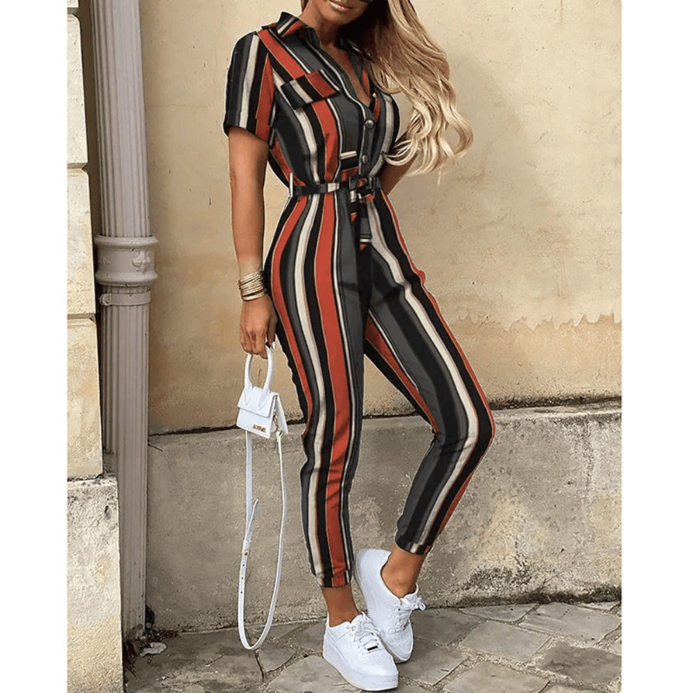 Jumpsuit mit Streifen | Taillengürtel | Dynamischer Freizeitstil