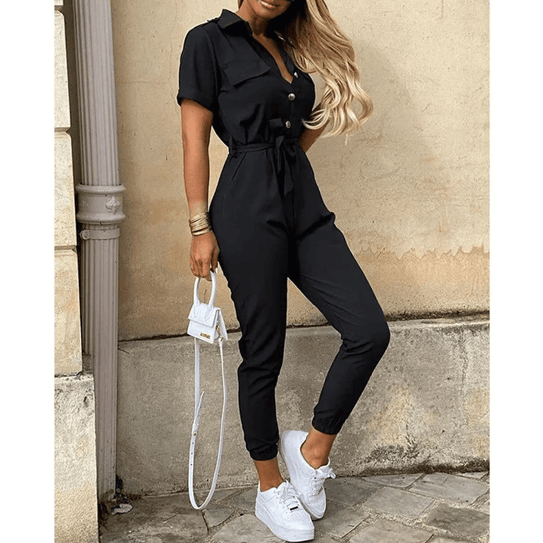 Jumpsuit mit Streifen | Taillengürtel | Dynamischer Freizeitstil