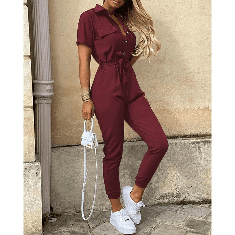 Jumpsuit mit Streifen | Taillengürtel | Dynamischer Freizeitstil