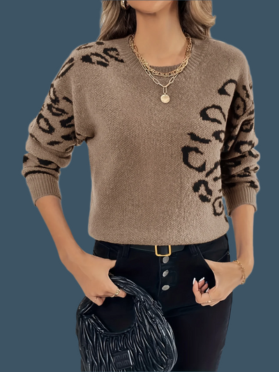 Giulia – Damenpullover mit Leopardenmuster und Rundhalsausschnitt