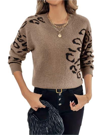 Giulia – Damenpullover mit Leopardenmuster und Rundhalsausschnitt