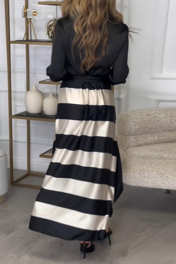 Hemdblusenkleid mit Gürtel | Streifendesign | Satin-Finish