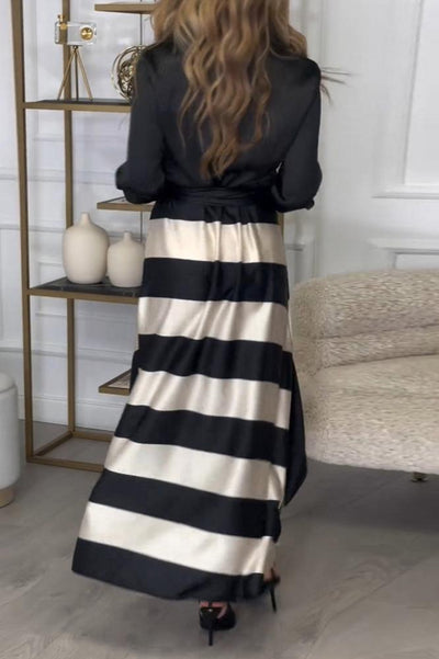 Hemdblusenkleid mit Gürtel | Streifendesign | Satin-Finish