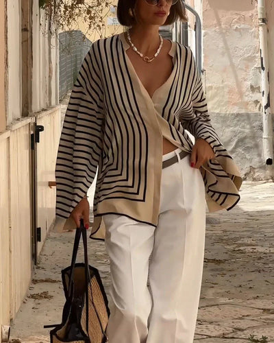 Luftige Bluse mit Streifenmuster | Weite Ärmel | Eleganter Stil