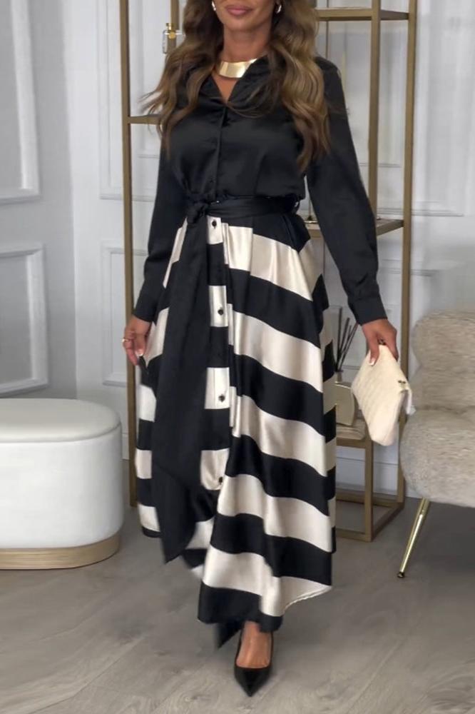 Hemdblusenkleid mit Gürtel | Streifendesign | Satin-Finish