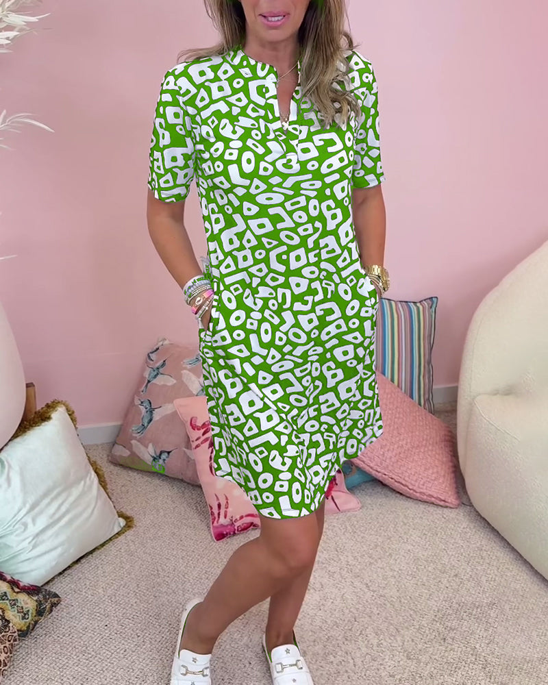 Quiana® | Bedrucktes Kleid mit V-Ausschnitt und Taschen