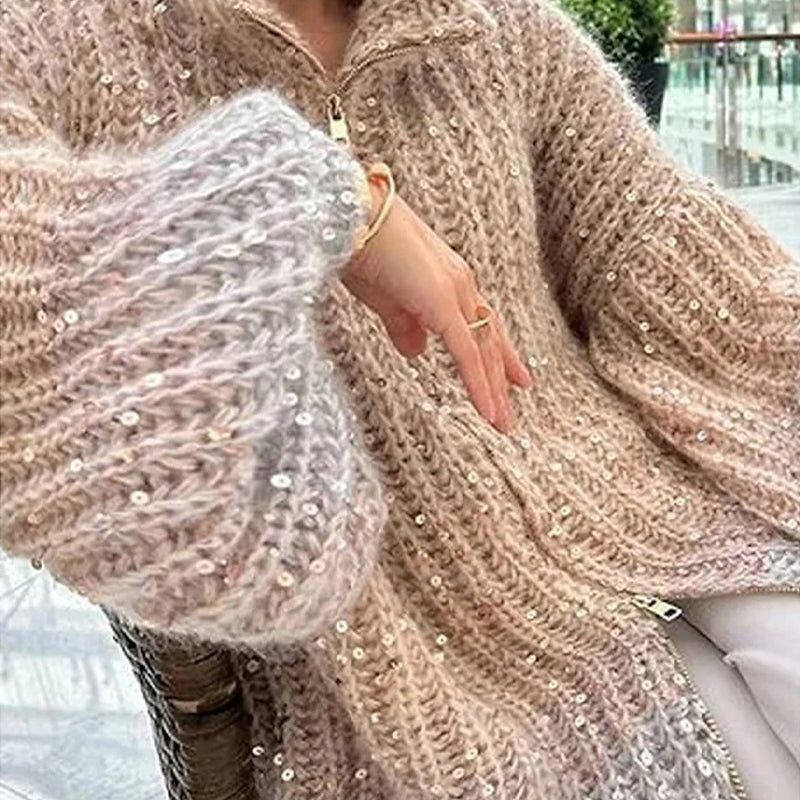 Oversize-Strickjacke | Glanz-Effekt | Eleganter Komfort