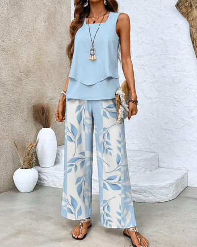 Damen Sommer Set Zweiteiler | Ärmelloses Top & Gerade Hose