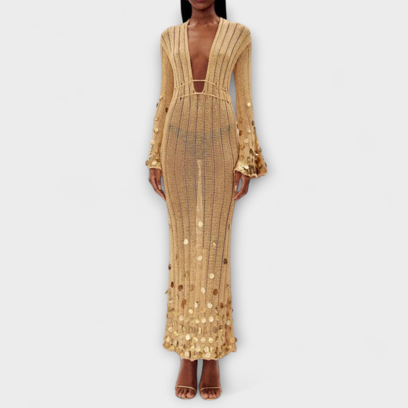 Kathleen - Goldenes Strick-Maxikleid von Dolly