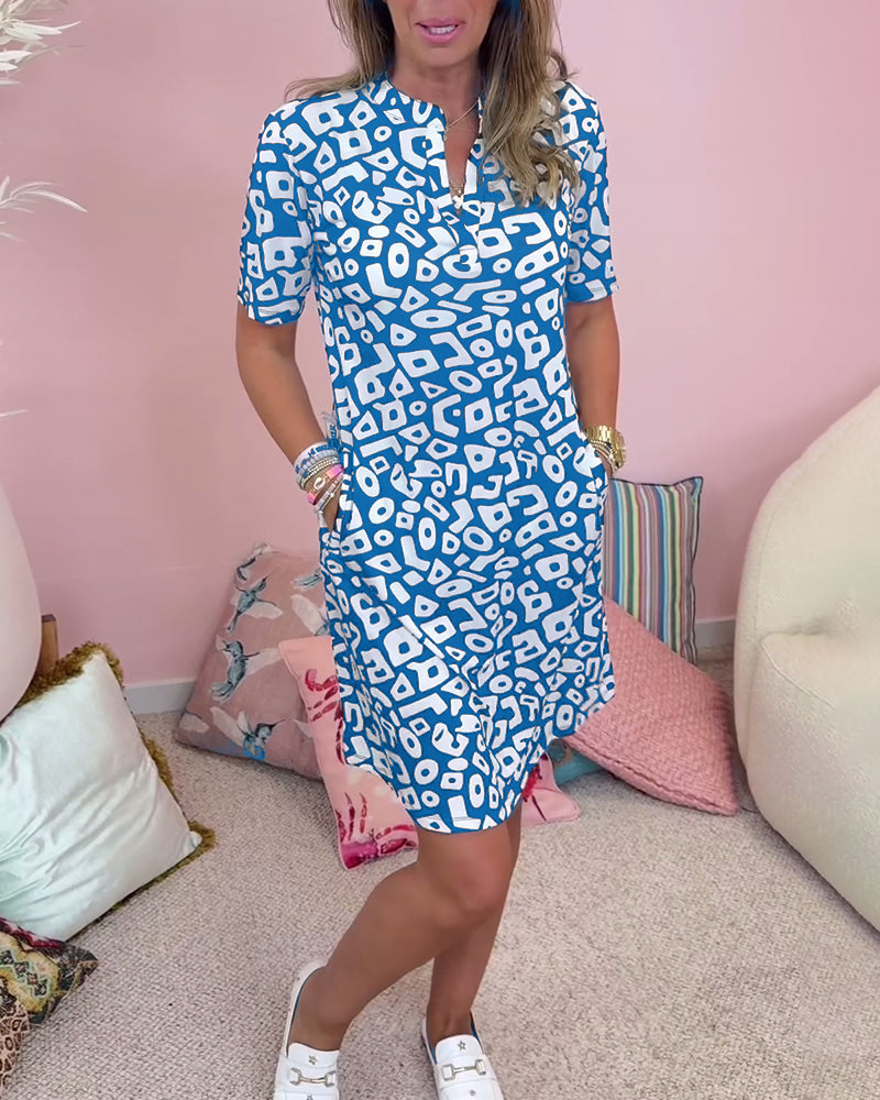 Quiana® | Bedrucktes Kleid mit V-Ausschnitt und Taschen