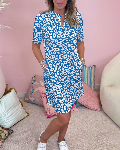 Quiana® | Bedrucktes Kleid mit V-Ausschnitt und Taschen