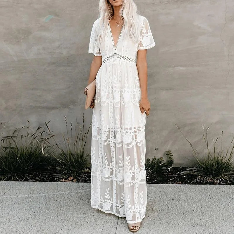 Maxikleid mit Spitze | Romantisch & Elegant | Fließender Schnitt